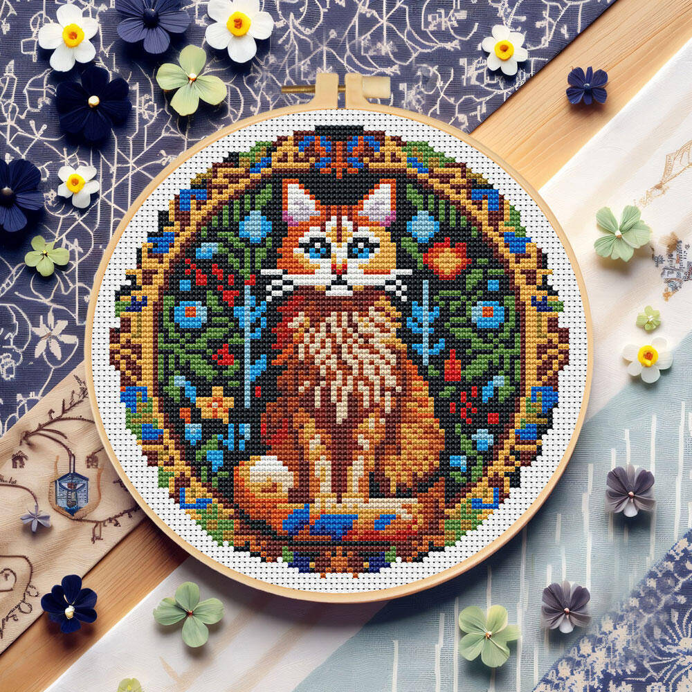 Embroidery Hoop Kit - Fai da te punto croce gatto